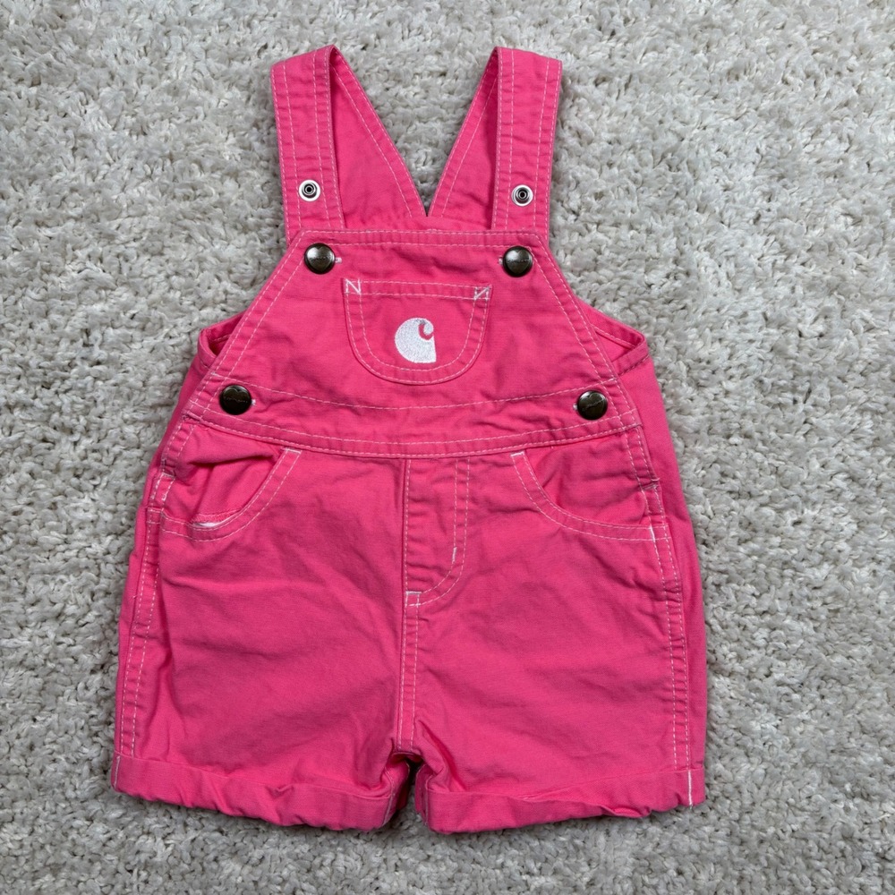 Carhartt Pink Shortalls Overalls Baby Girl Size 9 Months Cotton
